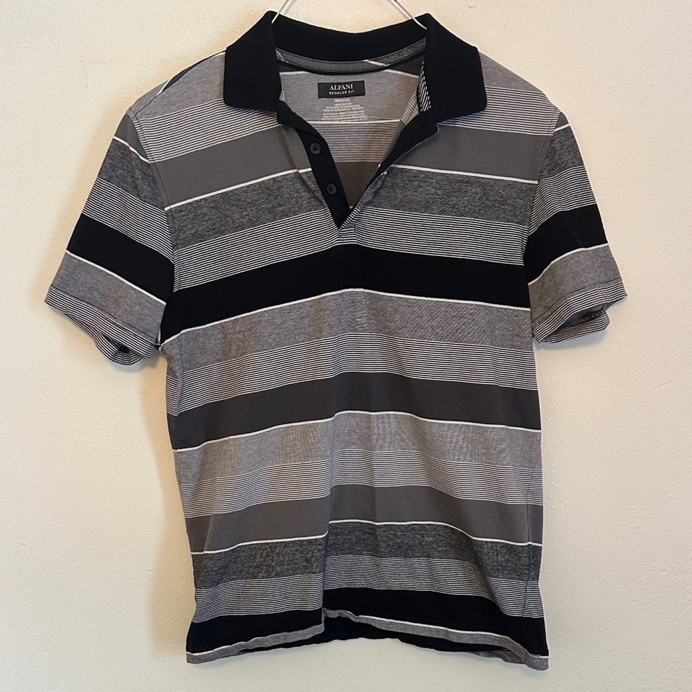 Alfani Black and Gray Striped Polo Shirt